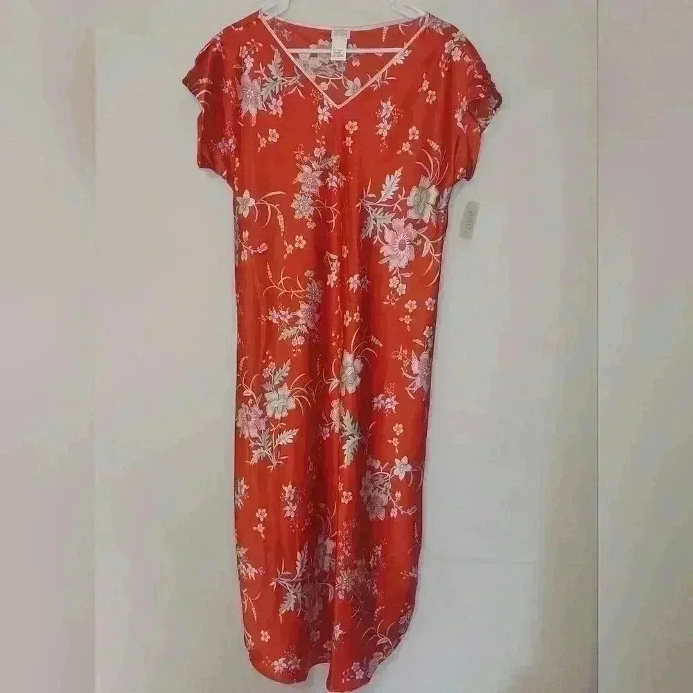 CRUZ for Natori Red Hawaiian Slip Dress, Size S